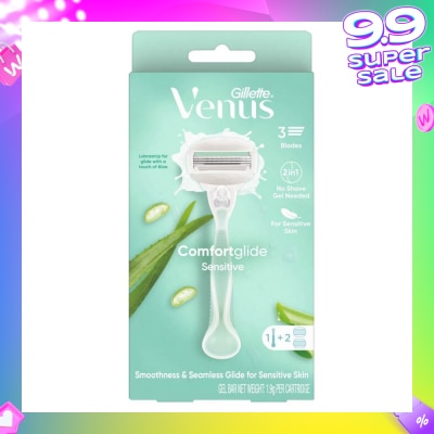 GILLETTE VENUS Comfortglide Sensitive Women's Razor Handle + 2 Blade Refills (For Sensitive Skin)