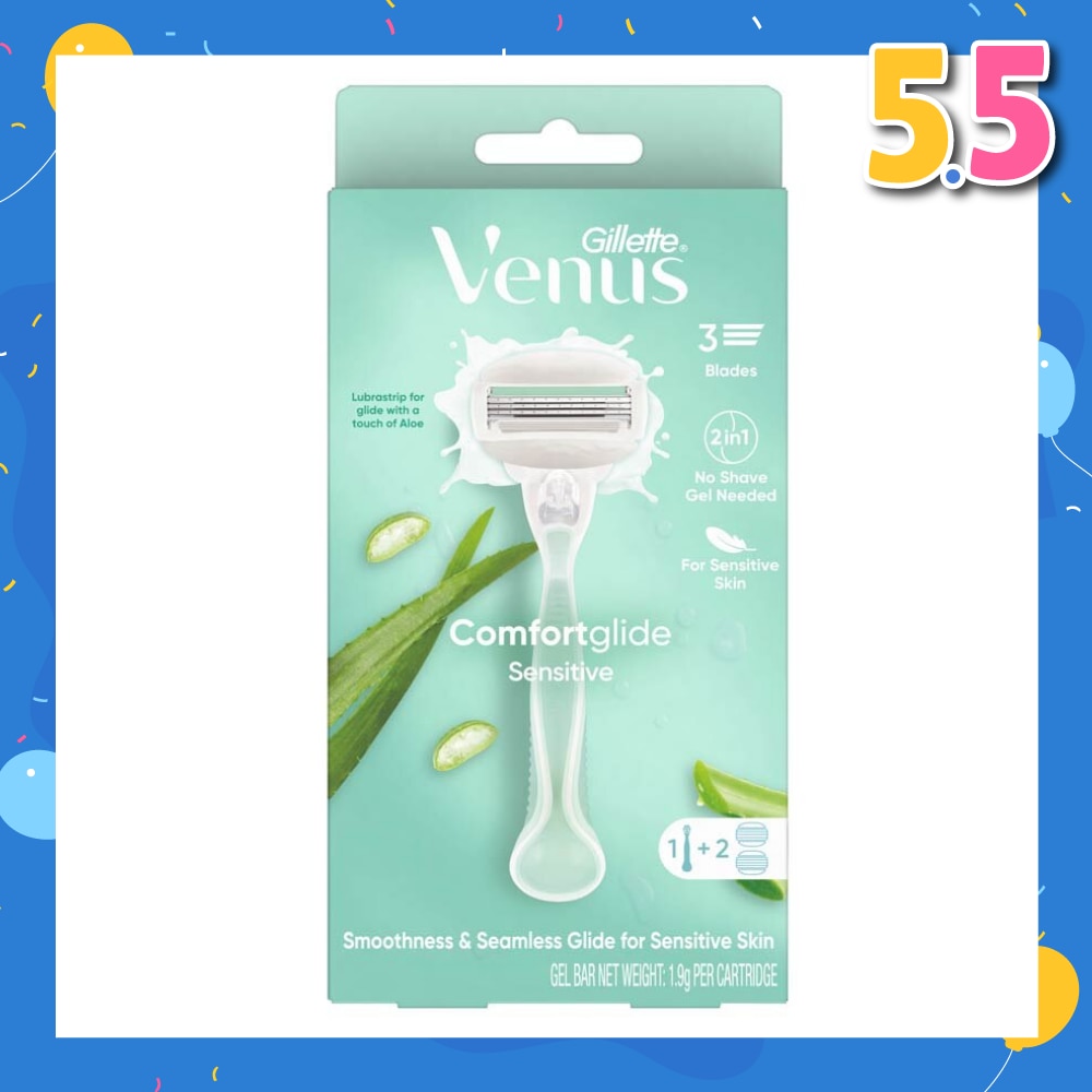 Comfortglide Sensitive Women's Razor Handle + 2 Blade Refills (For Sensitive Skin)
