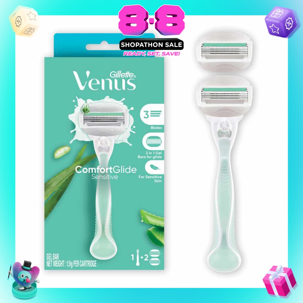 Comfortglide Sensitive Women's Razor Handle + 2 Blade Refills (For Sensitive Skin)