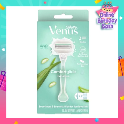 GILLETTE VENUS Comfortglide Sensitive Women's Razor Handle + 2 Blade Refills (For Sensitive Skin)