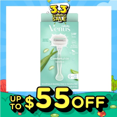 GILLETTE VENUS Comfortglide Sensitive Women's Razor Handle + 2 Blade Refills (For Sensitive Skin)