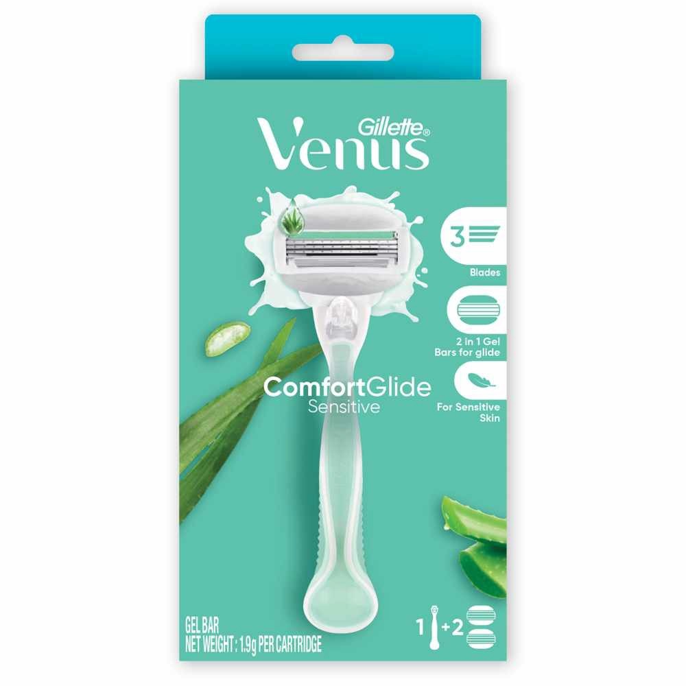 Comfortglide Sensitive Women's Razor Handle + 2 Blade Refills (For Sensitive Skin)