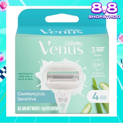 GILLETTE VENUS Comfortglide Sensitive Women's Razor Blade Refills For Sensitive Skin (Lubrication Strip With A Touch Of Aloe Vera For Less Irritation) 4s