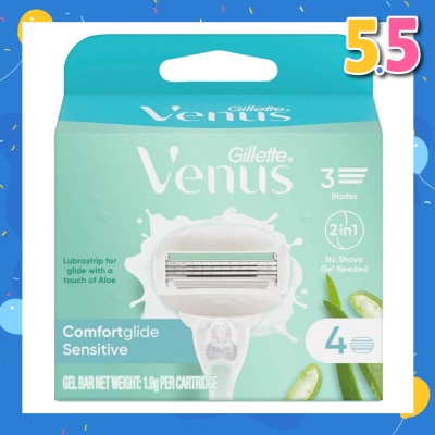 GILLETTE VENUS Comfortglide Sensitive Women's Razor Blade Refills For Sensitive Skin (Lubrication Strip With A Touch Of Aloe Vera For Less Irritation) 4s