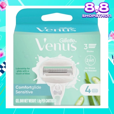 GILLETTE VENUS Comfortglide Sensitive Women's Razor Blade Refills For Sensitive Skin (Lubrication Strip With A Touch Of Aloe Vera For Less Irritation) 4s
