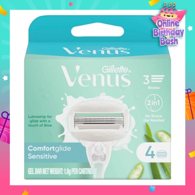 GILLETTE VENUS Comfortglide Sensitive Women's Razor Blade Refills For Sensitive Skin (Lubrication Strip With A Touch Of Aloe Vera For Less Irritation) 4s