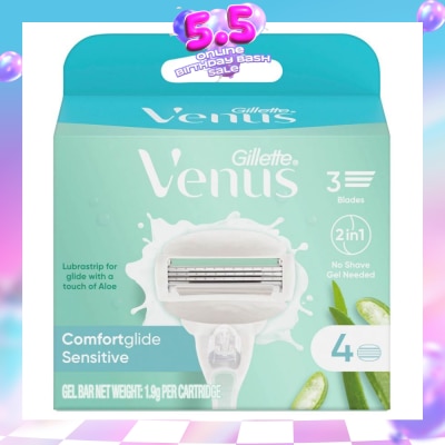 GILLETTE VENUS - Comfortglide Sensitive Women's Razor Blade Refills For Sensitive Skin (Lubrication Strip With A Touch Of Aloe Vera For Less Irritation) 4s
