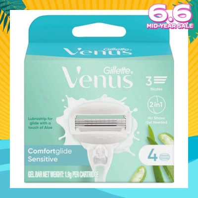 GILLETTE VENUS Comfortglide Sensitive Women's Razor Blade Refills For Sensitive Skin (Lubrication Strip With A Touch Of Aloe Vera For Less Irritation) 4s