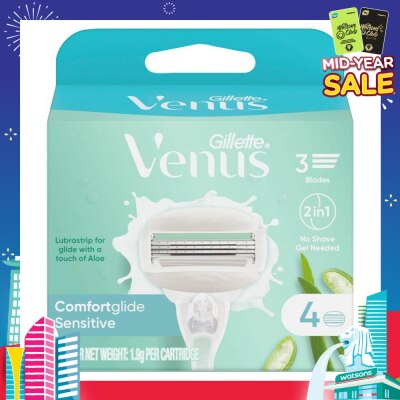 GILLETTE VENUS Comfortglide Sensitive Women's Razor Blade Refills For Sensitive Skin (Lubrication Strip With A Touch Of Aloe Vera For Less Irritation) 4s