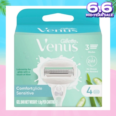 GILLETTE VENUS Comfortglide Sensitive Women's Razor Blade Refills For Sensitive Skin (Lubrication Strip With A Touch Of Aloe Vera For Less Irritation) 4s