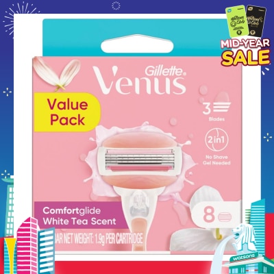 GILLETTE VENUS Comfortglide White Tea Refill Blades (With A Skin Cushion Lubrication Strip That Helps Protect Against Shave Irritation) 8s