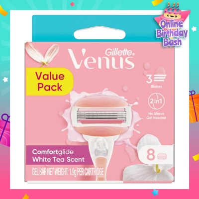 GILLETTE VENUS Comfortglide White Tea Refill Blades (With A Skin Cushion Lubrication Strip That Helps Protect Against Shave Irritation) 8s