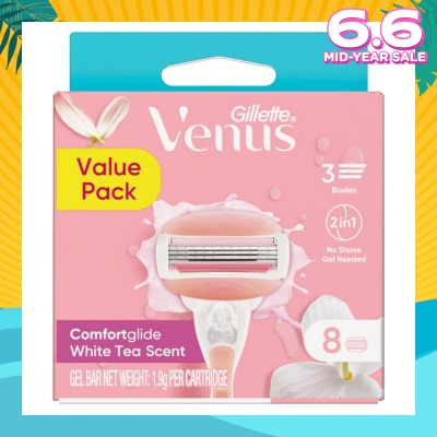GILLETTE VENUS Comfortglide White Tea Refill Blades (With A Skin Cushion Lubrication Strip That Helps Protect Against Shave Irritation) 8s