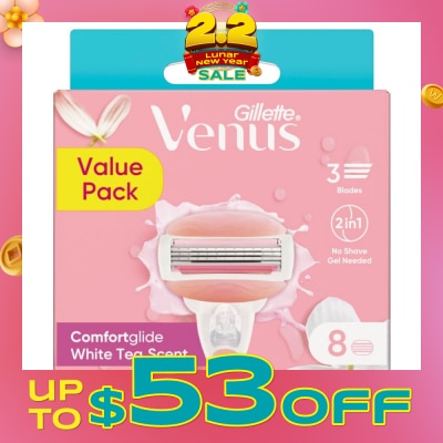 GILLETTE VENUS Comfortglide White Tea Refill Blades (With A Skin Cushion Lubrication Strip That Helps Protect Against Shave Irritation) 8s