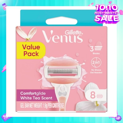 GILLETTE VENUS Comfortglide White Tea Refill Blades (With A Skin Cushion Lubrication Strip That Helps Protect Against Shave Irritation) 8s