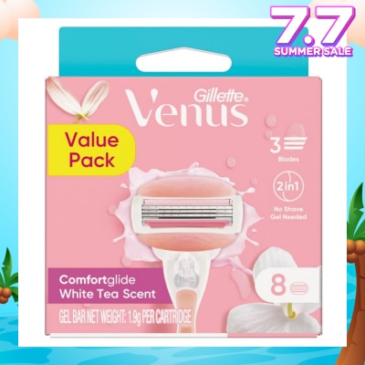 GILLETTE VENUS Comfortglide White Tea Refill Blades (With A Skin Cushion Lubrication Strip That Helps Protect Against Shave Irritation) 8s