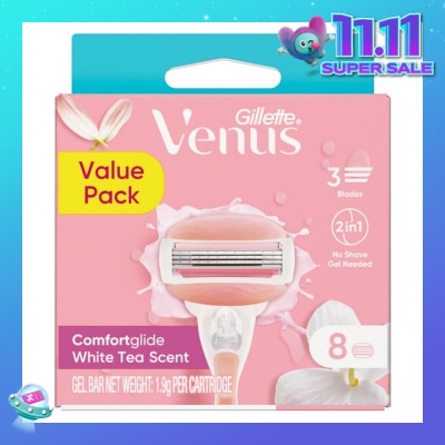 GILLETTE VENUS Comfortglide White Tea Refill Blades (With A Skin Cushion Lubrication Strip That Helps Protect Against Shave Irritation) 8s