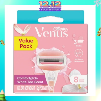 GILLETTE VENUS Comfortglide White Tea Refill Blades (With A Skin Cushion Lubrication Strip That Helps Protect Against Shave Irritation) 8s