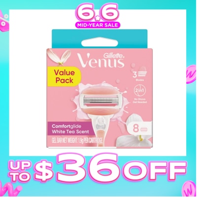 GILLETTE VENUS - Comfortglide White Tea Refill Blades (With A Skin Cushion Lubrication Strip That Helps Protect Against Shave Irritation) 8s