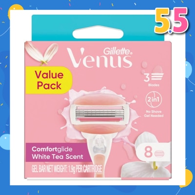 GILLETTE VENUS Comfortglide White Tea Refill Blades (With A Skin Cushion Lubrication Strip That Helps Protect Against Shave Irritation) 8s