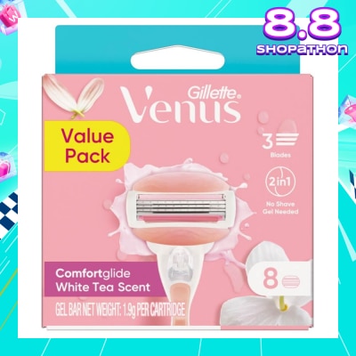 GILLETTE VENUS Comfortglide White Tea Refill Blades (With A Skin Cushion Lubrication Strip That Helps Protect Against Shave Irritation) 8s
