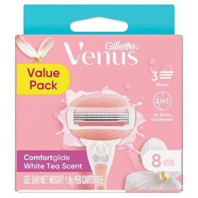 GILLETTE VENUS Comfortglide White Tea Refill Blades (With A Skin Cushion Lubrication Strip That Helps Protect Against Shave Irritation) 8s