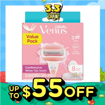 GILLETTE VENUS Comfortglide White Tea Refill Blades (With A Skin Cushion Lubrication Strip That Helps Protect Against Shave Irritation) 8s