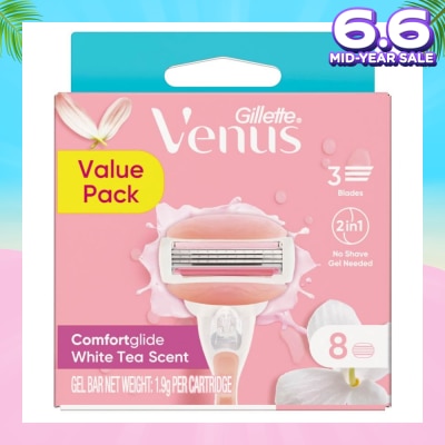 GILLETTE VENUS Comfortglide White Tea Refill Blades (With A Skin Cushion Lubrication Strip That Helps Protect Against Shave Irritation) 8s