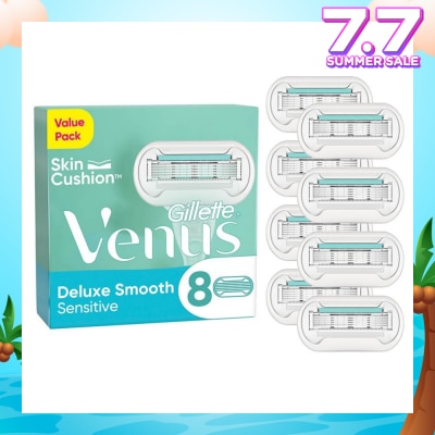 GILLETTE VENUS Deluxe Smooth Sensitive Refill Blades (Lubrication Strip With Aloe Vera That Helps Protect You Sensitive Skin Against Shaving Irritation) 8s