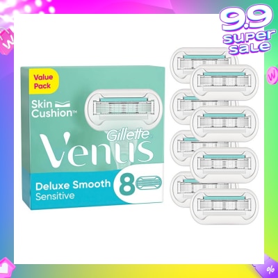 GILLETTE VENUS Deluxe Smooth Sensitive Refill Blades (Lubrication Strip With Aloe Vera That Helps Protect You Sensitive Skin Against Shaving Irritation) 8s