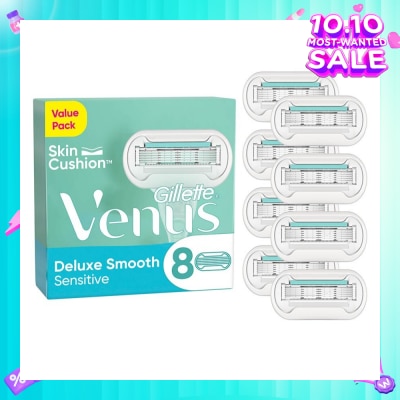 GILLETTE VENUS Deluxe Smooth Sensitive Refill Blades (Lubrication Strip With Aloe Vera That Helps Protect You Sensitive Skin Against Shaving Irritation) 8s