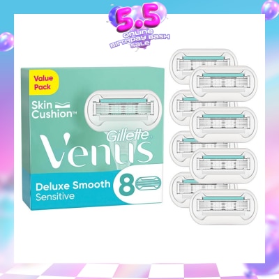 GILLETTE VENUS - Deluxe Smooth Sensitive Refill Blades (Lubrication Strip With Aloe Vera That Helps Protect You Sensitive Skin Against Shaving Irritation) 8s