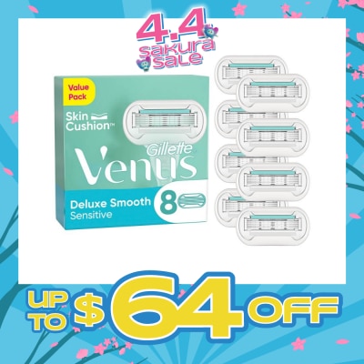 GILLETTE VENUS - Deluxe Smooth Sensitive Refill Blades (Lubrication Strip With Aloe Vera That Helps Protect You Sensitive Skin Against Shaving Irritation) 8s