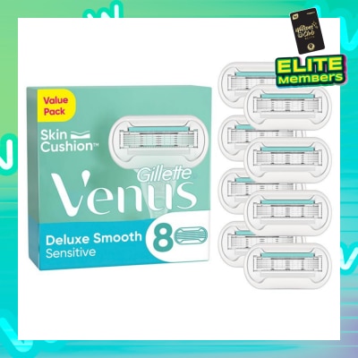 GILLETTE VENUS Deluxe Smooth Sensitive Refill Blades (Lubrication Strip With Aloe Vera That Helps Protect You Sensitive Skin Against Shaving Irritation) 8s