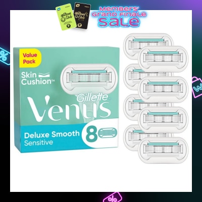 GILLETTE VENUS Deluxe Smooth Sensitive Refill Blades (Lubrication Strip With Aloe Vera That Helps Protect You Sensitive Skin Against Shaving Irritation) 8s