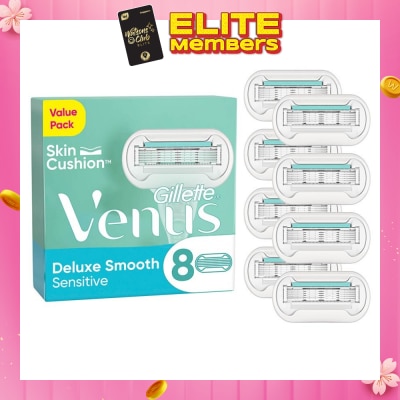 GILLETTE VENUS Deluxe Smooth Sensitive Refill Blades (Lubrication Strip With Aloe Vera That Helps Protect You Sensitive Skin Against Shaving Irritation) 8s