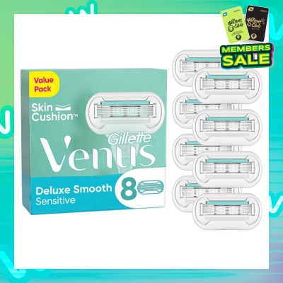 GILLETTE VENUS Deluxe Smooth Sensitive Refill Blades (Lubrication Strip With Aloe Vera That Helps Protect You Sensitive Skin Against Shaving Irritation) 8s