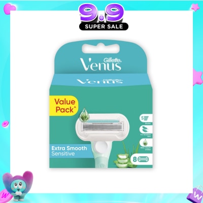 GILLETTE VENUS - Deluxe Smooth Sensitive Refill Blades (Lubrication Strip With Aloe Vera That Helps Protect You Sensitive Skin Against Shaving Irritation) 8s image
