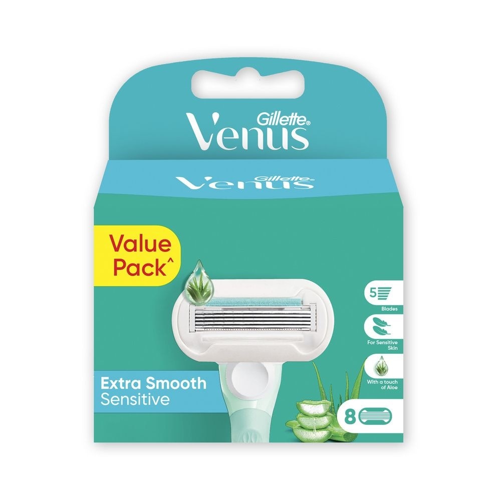 Deluxe Smooth Sensitive Refill Blades (Lubrication Strip With Aloe Vera That Helps Protect You Sensitive Skin Against Shaving Irritation) 8s