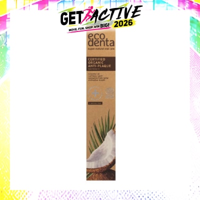 ECODENTA - Certified Cosmos Organic Anti Plaque Toothpaste With Coconut Oil, Aloe Vera Juice., Xylitol  75ml image