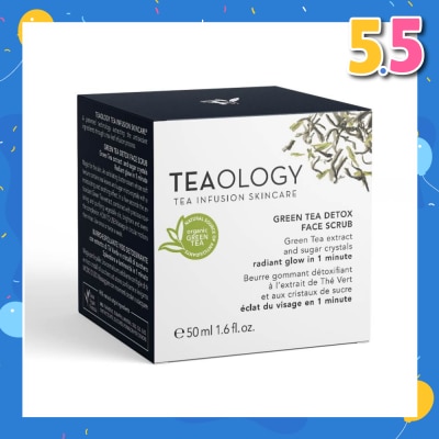 TEAOLOGY Green Tea Detox Face Scrub (Exfoliates With Ultra Fine Sugar Crystals And Its Silky Buttercream Texture Leaves The Skin Feeling Nourished) 50ml