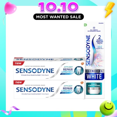 SENSODYNE Sensitive Teeth Oral Care Toothpaste & Clinical White Enamel Strengthening Bundle Set 1s image