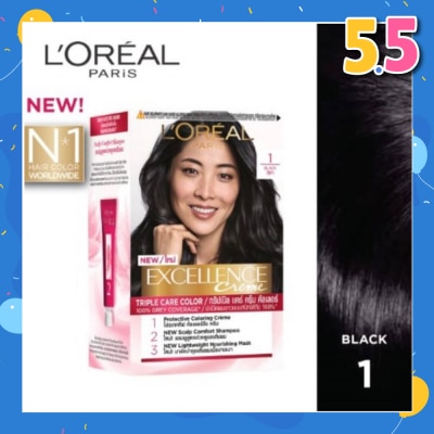 L'OREAL PARIS EXCELLENCE Créme Hair Colour #1 Natural Black (100% Grey Coverage for Rich, Radiant Colour) 1s