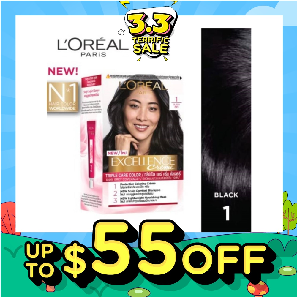 L'OREAL PARIS EXCELLENCE Créme Hair Colour #1 Natural Black (100% Grey Coverage for Rich, Radiant Colour) 1s