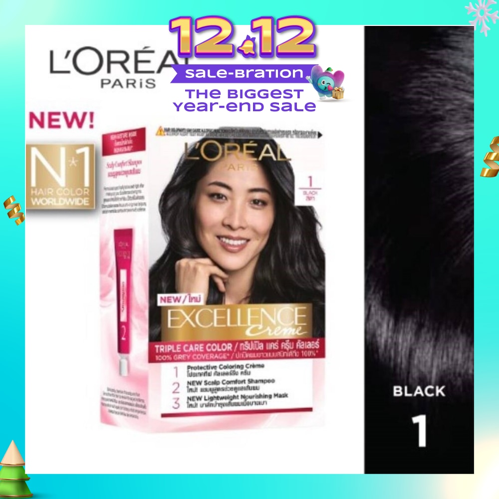 L'OREAL PARIS EXCELLENCE Créme Hair Colour #1 Natural Black (100% Grey Coverage for Rich, Radiant Colour) 1s