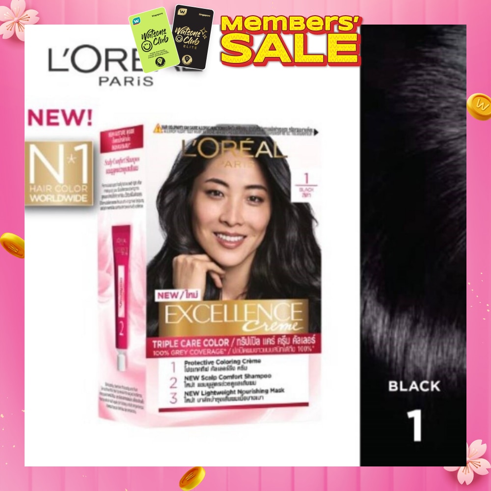 L'OREAL PARIS EXCELLENCE Créme Hair Colour #1 Natural Black (100% Grey Coverage for Rich, Radiant Colour) 1s