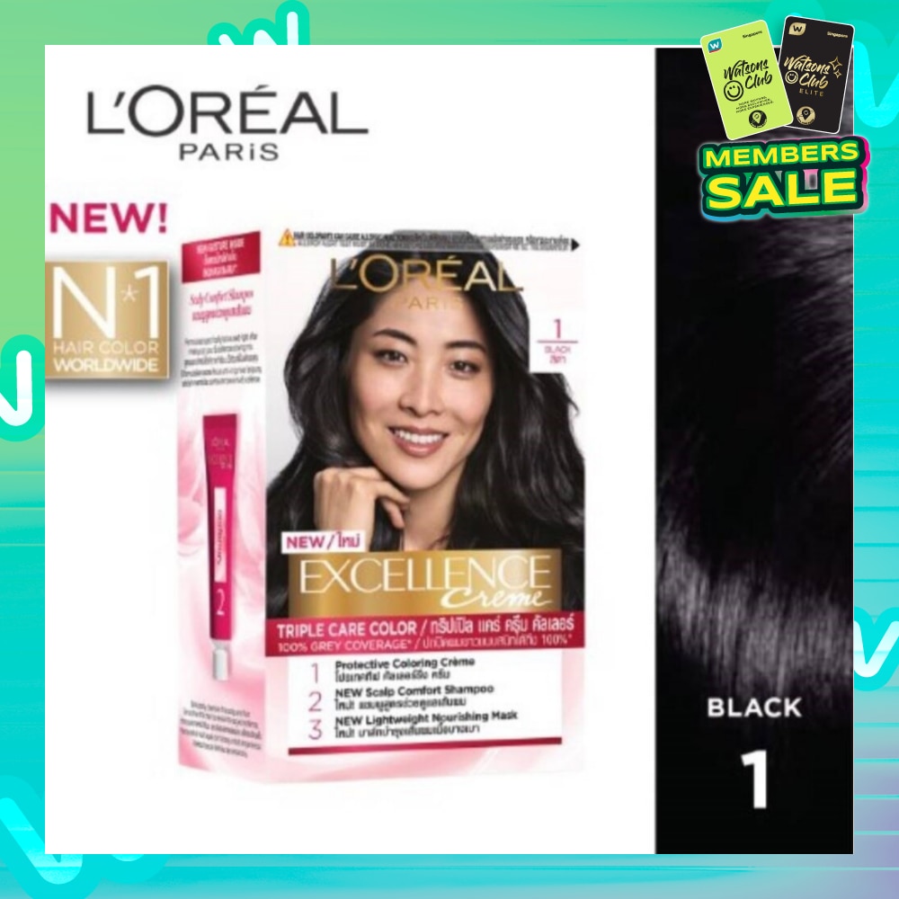 L'OREAL PARIS EXCELLENCE Créme Hair Colour #1 Natural Black (100% Grey Coverage for Rich, Radiant Colour) 1s