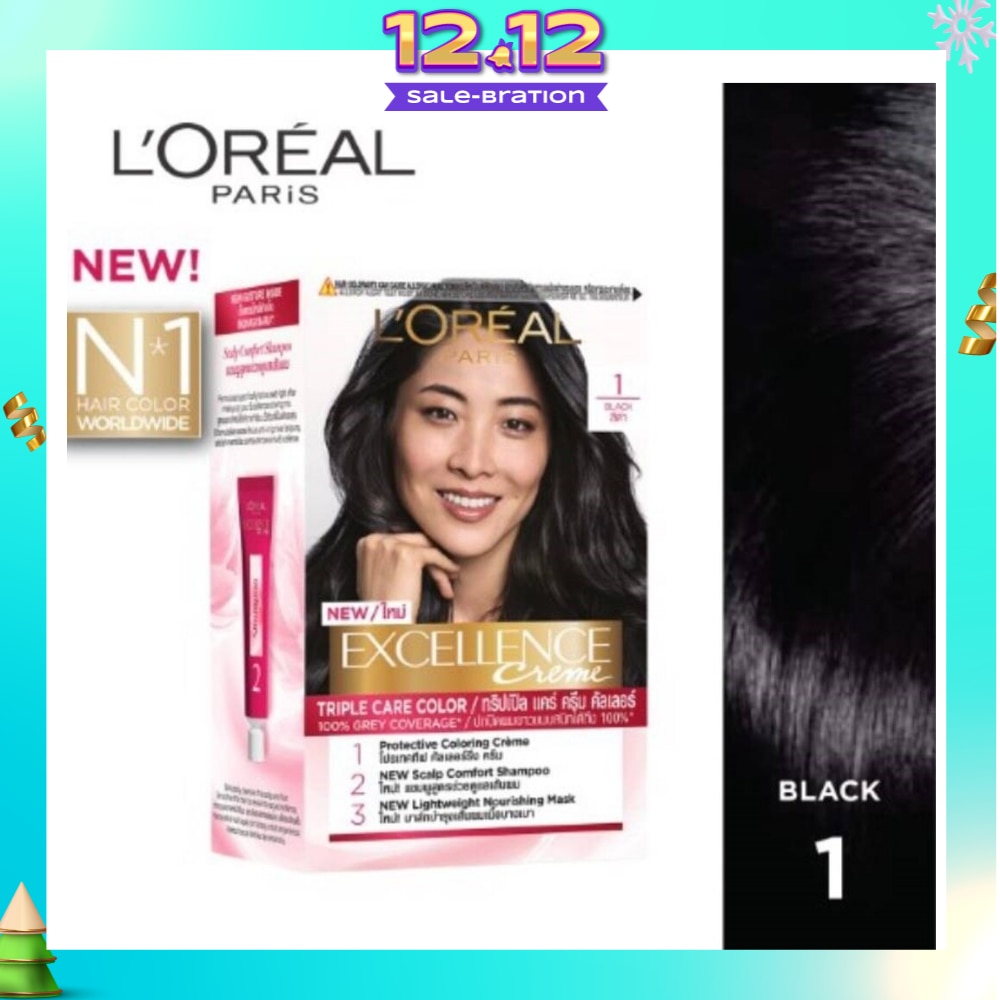 L'OREAL PARIS EXCELLENCE Créme Hair Colour #1 Natural Black (100% Grey Coverage for Rich, Radiant Colour) 1s