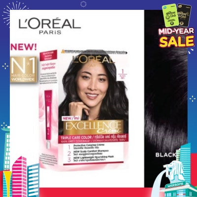 L'OREAL PARIS EXCELLENCE Créme Hair Colour #1 Natural Black (100% Grey Coverage for Rich, Radiant Colour) 1s