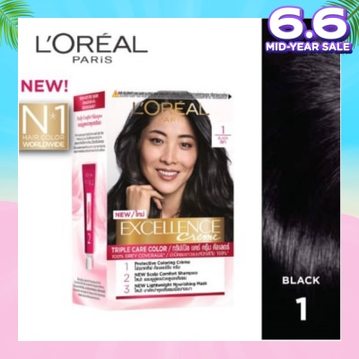L'OREAL PARIS EXCELLENCE Créme Hair Colour #1 Natural Black (100% Grey Coverage for Rich, Radiant Colour) 1s